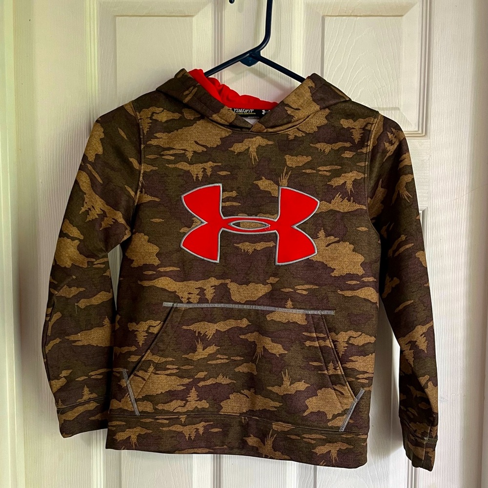Under Armor Camo Green/Orange Hoody, Size Youth Small